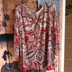 JM Collection blouse with sheer sleeves